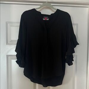 Vince Camuto Black Ruffle Sleeve Blouse